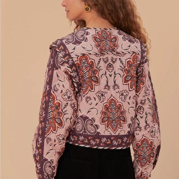 FARM Rio Glam Tapestry Floral Quilted Pink Jacket Small